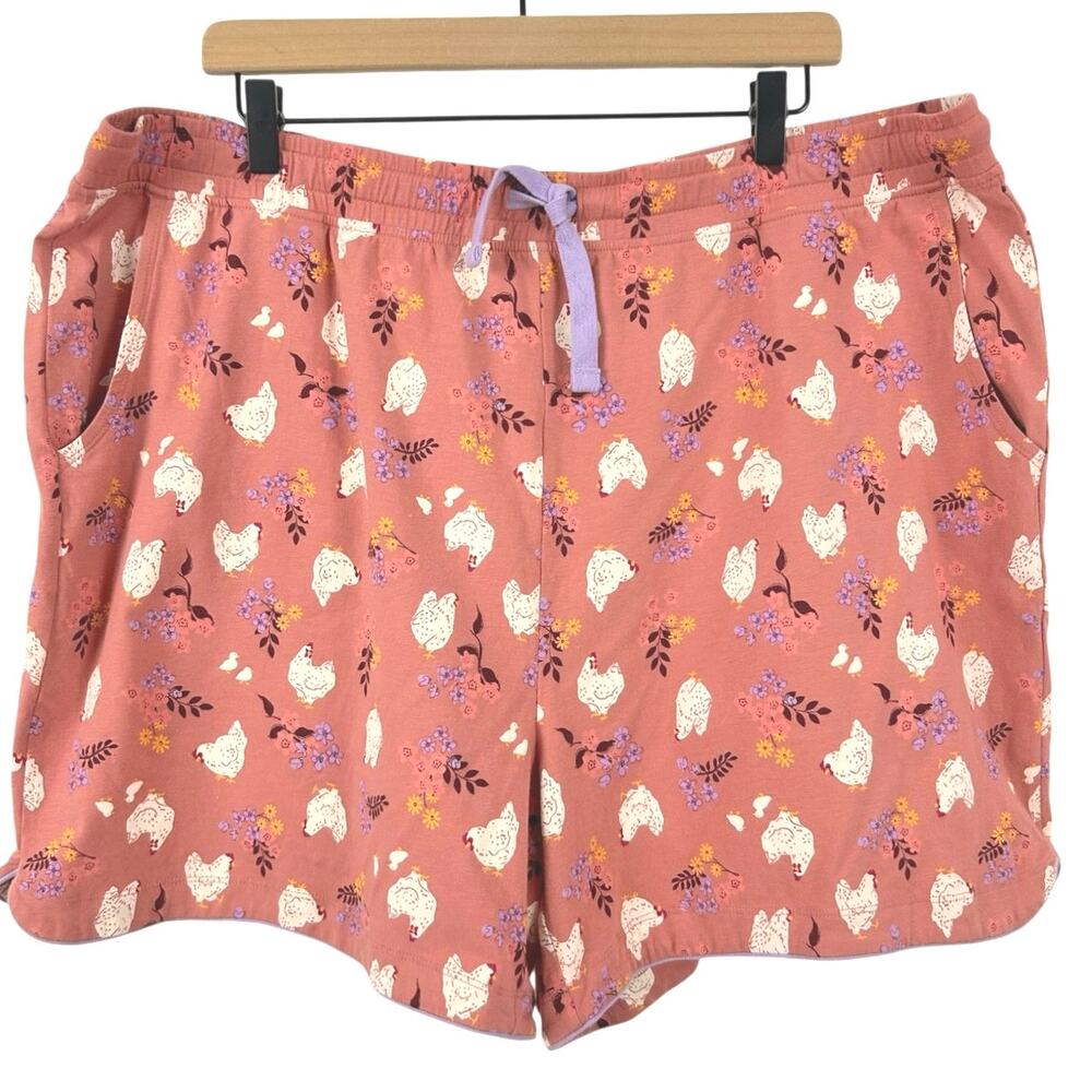 Duluth Trading Chicken Floral Print Cotton Pull On Lounge Pajama Shorts XXL